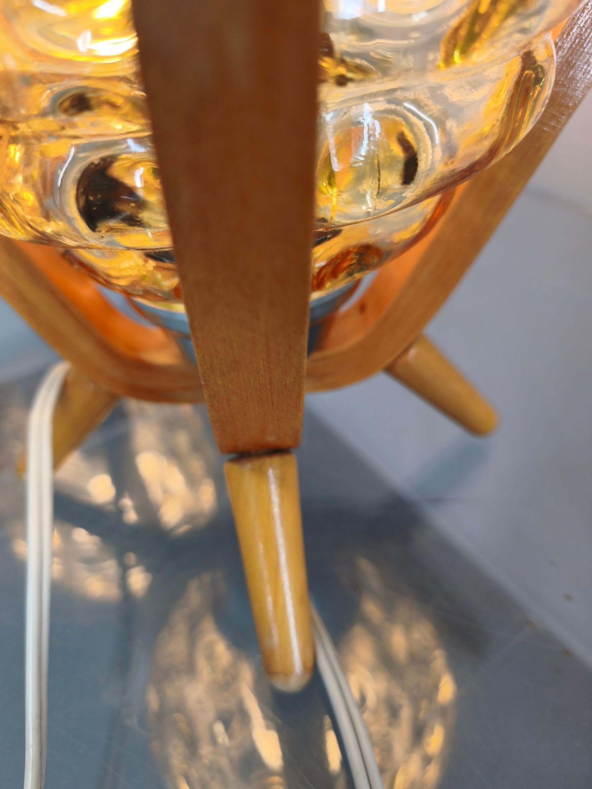 Pair Czech 1970s Wood And Yellow Glass Mid Century Table Lamps photo buy