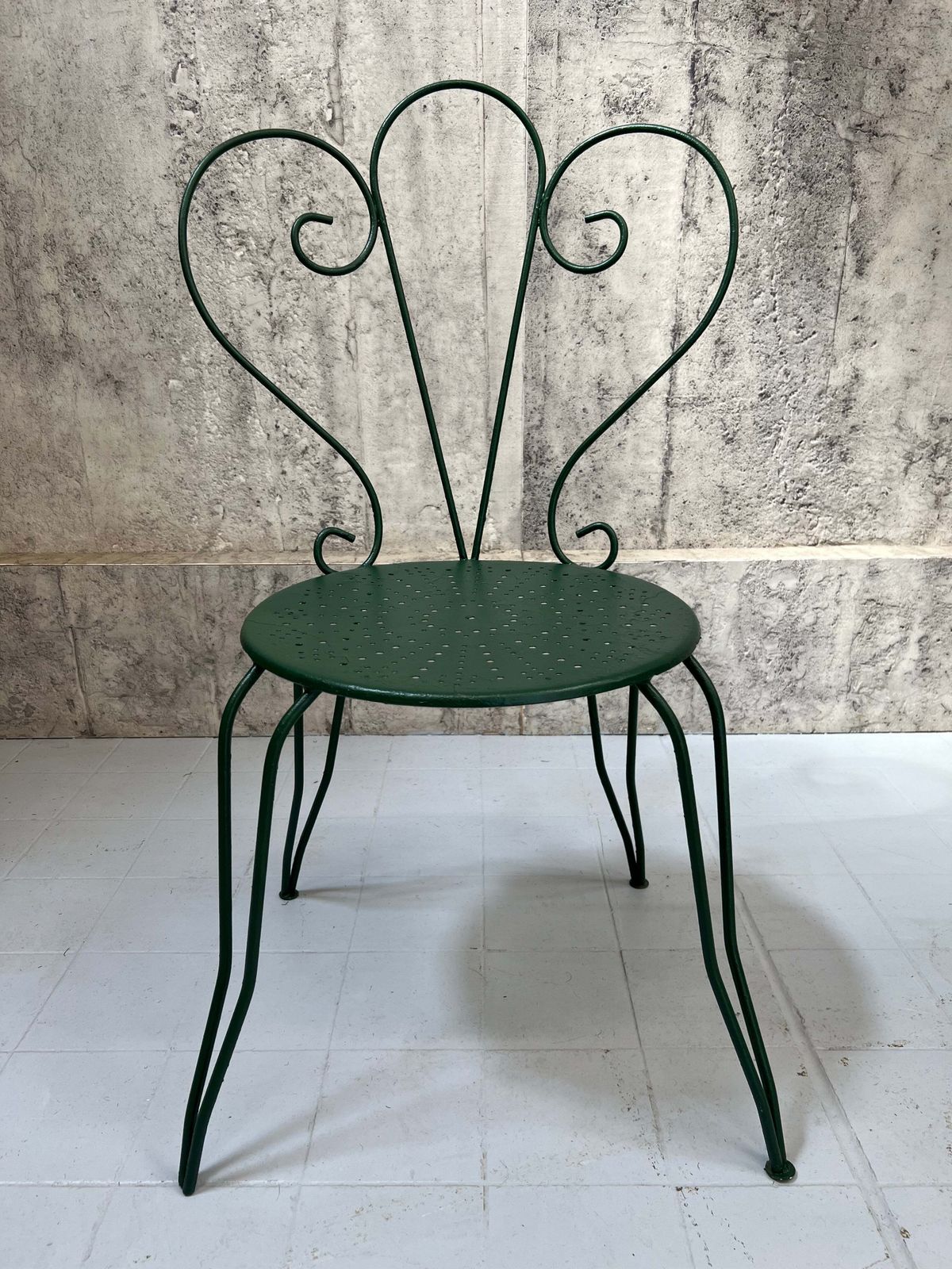 Set Of 4 Painted Forest Green Metal Garden Chairs photo vinterior