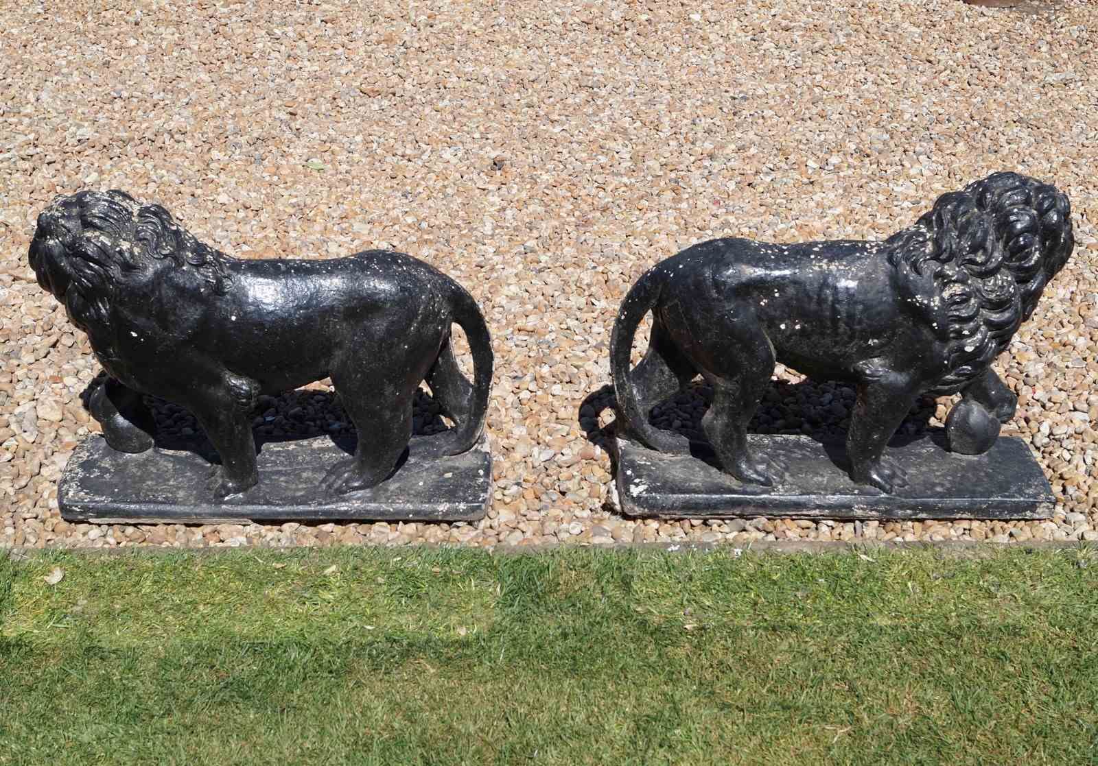 A Large Pair Of "Lion Passant" Garden Ornaments. photo Garden Decor