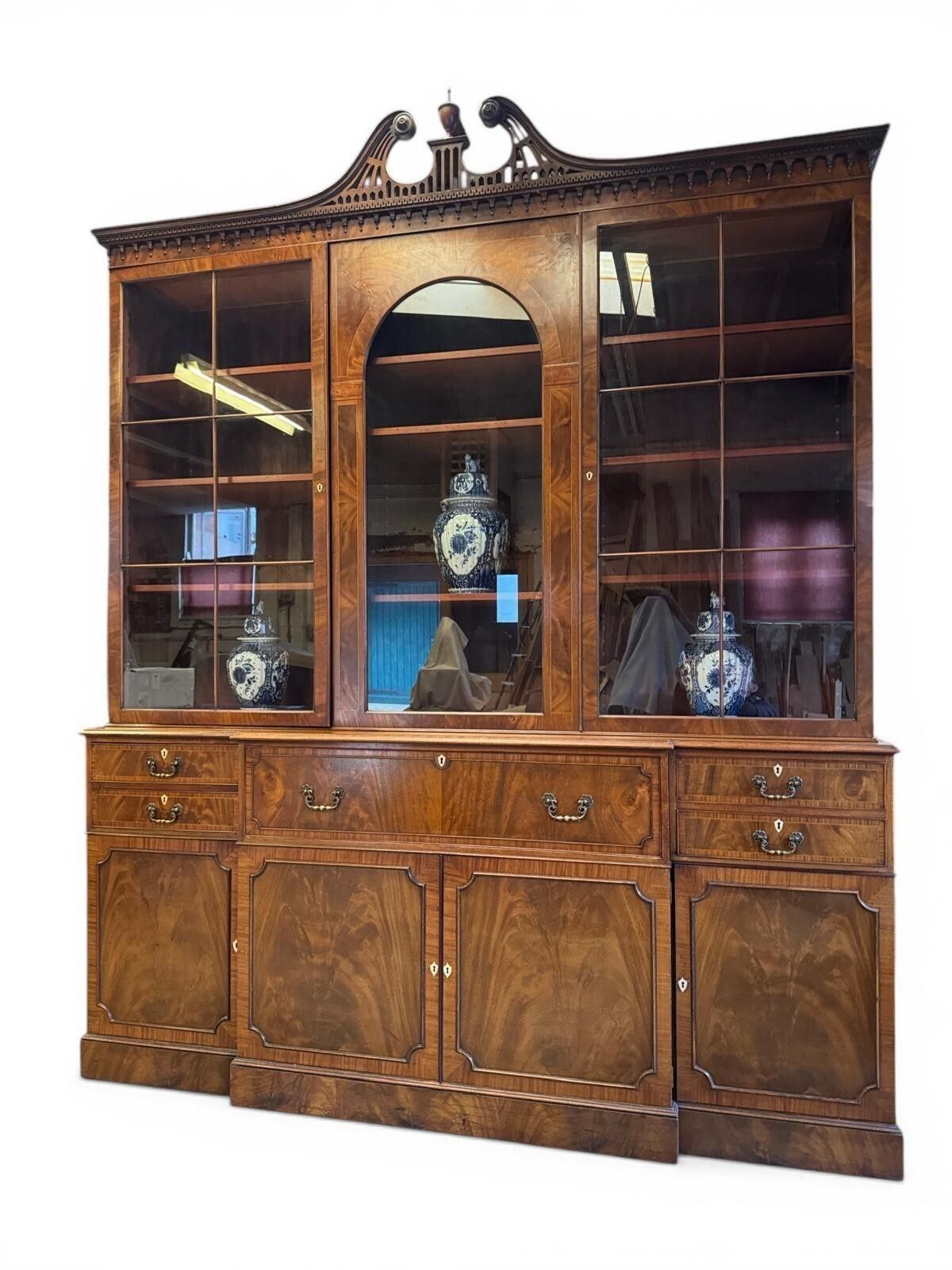 Monumental Pair Of Walnut Inlaid Secretaire Bookcases Circa 1950 photo Furniture