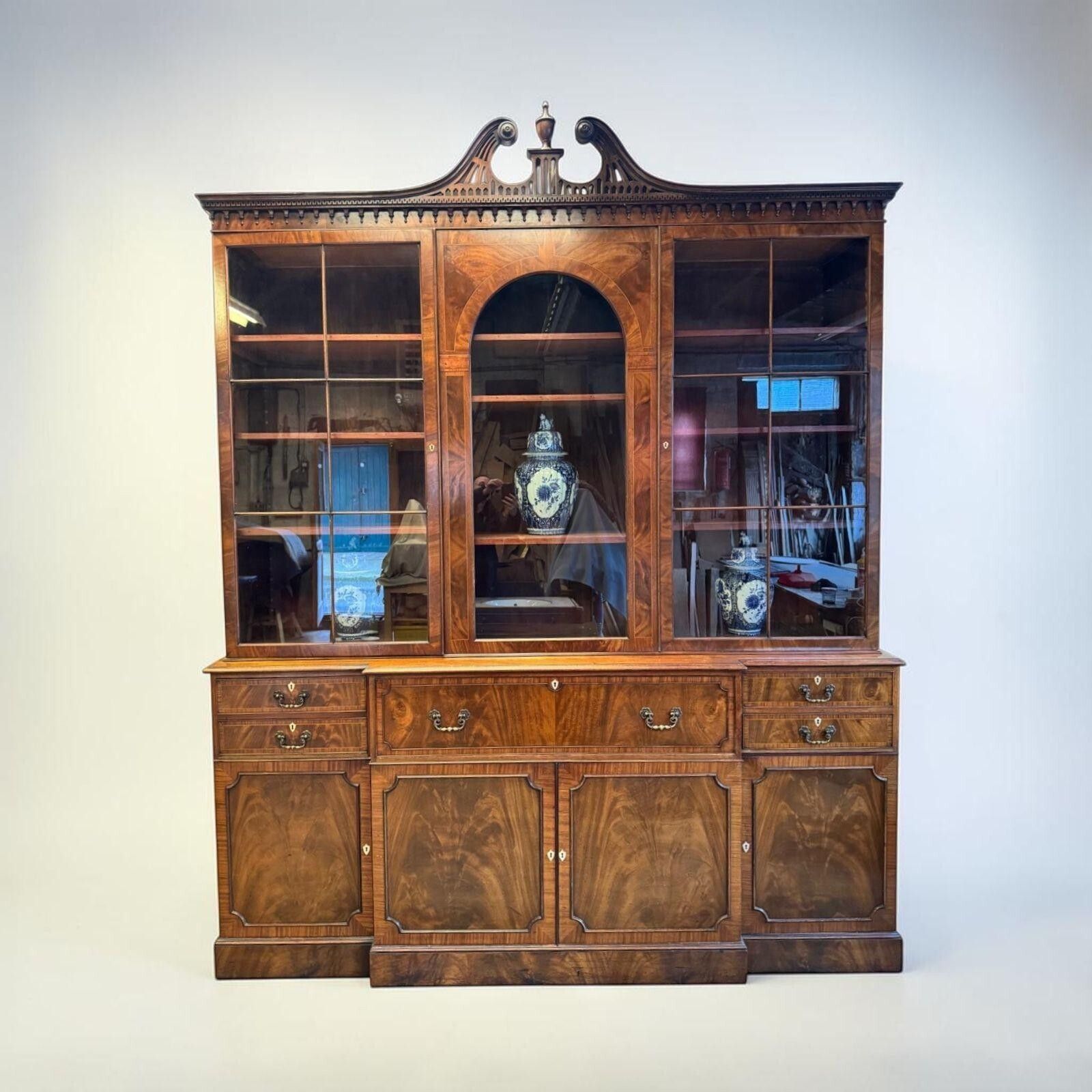 Monumental Pair Of Walnut Inlaid Secretaire Bookcases Circa 1950 photo 22500.0