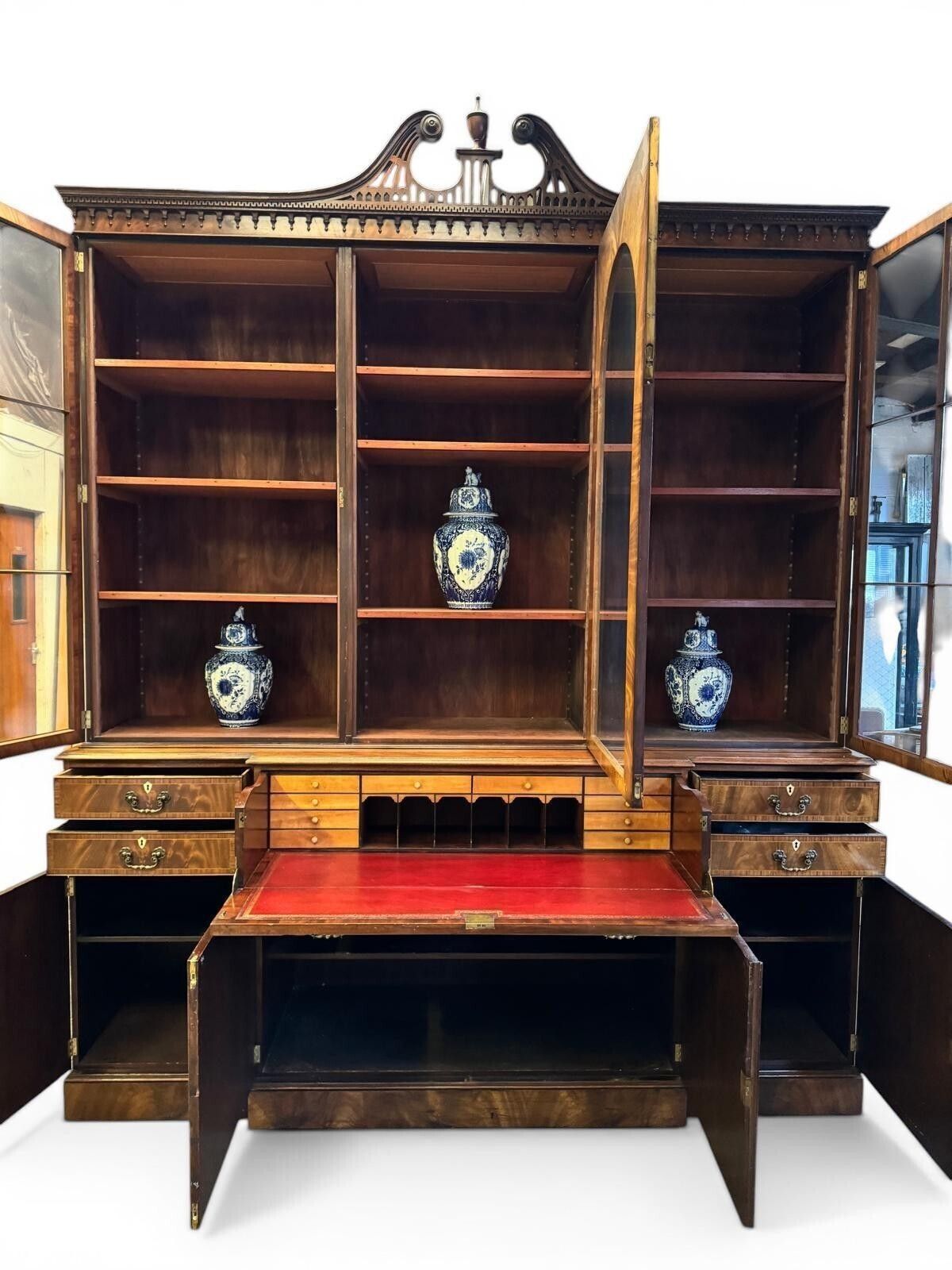 Monumental Pair Of Walnut Inlaid Secretaire Bookcases Circa 1950 photo buy