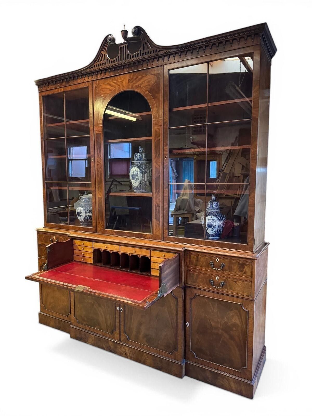 22500.0 Monumental Pair Of Walnut Inlaid Secretaire Bookcases Circa 1950 photo