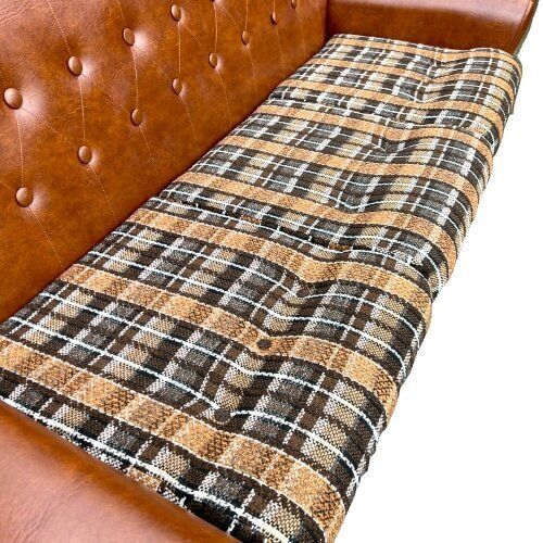 Mid Century Brown Faux Leather Sofa photo vintage