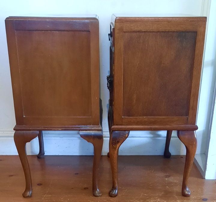 Matched  Pair Antique Burr Walnut Regency Style Bedside Tables 1930s Queen Anne photo buy