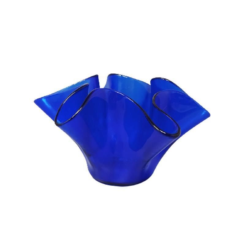 Blauwe vaas "Fazzoletto" van Dogi in Muranoglas, ca. jaren 1970. Made In Italy