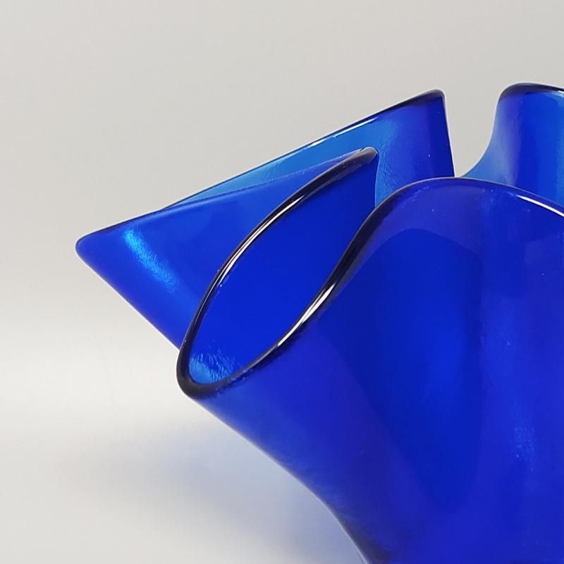 Vase bleu « Fazzoletto » Dogi en verre de Murano, années 1970. Fabriqué en Italie photo 360.0