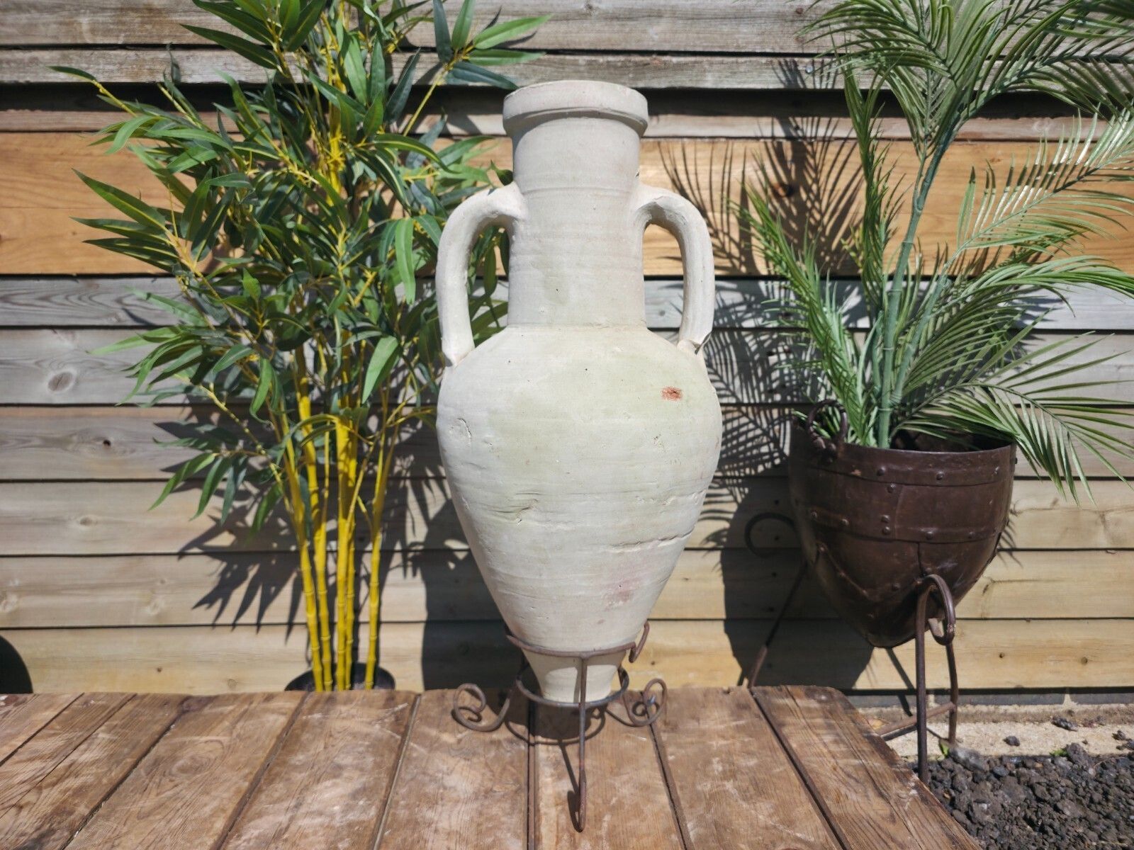 Large Rustic Mediterranean Terracotta Greek Roman Amphora Urn On Stand