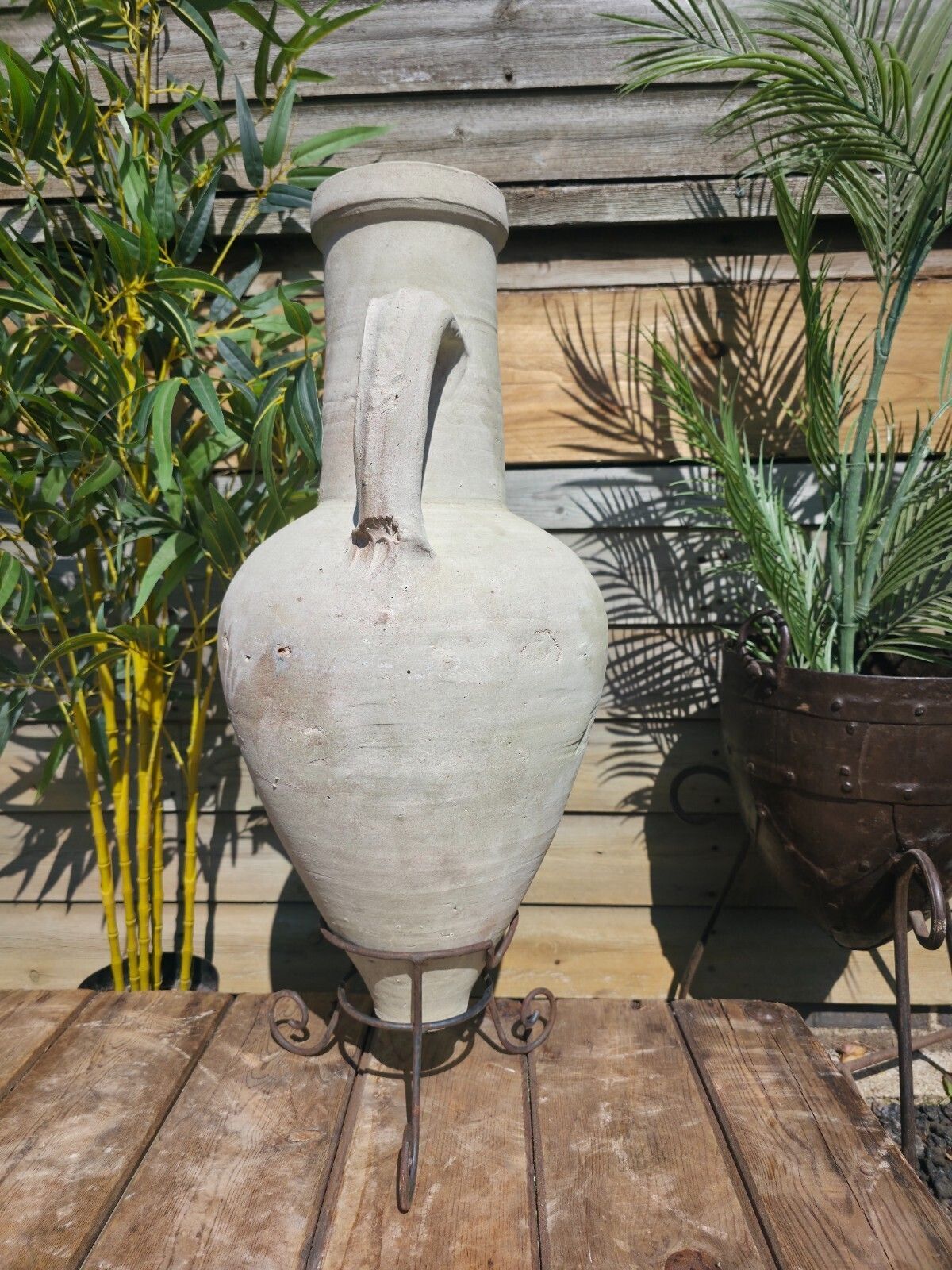 Large Rustic Mediterranean Terracotta Greek Roman Amphora Urn On Stand photo Garden Decor