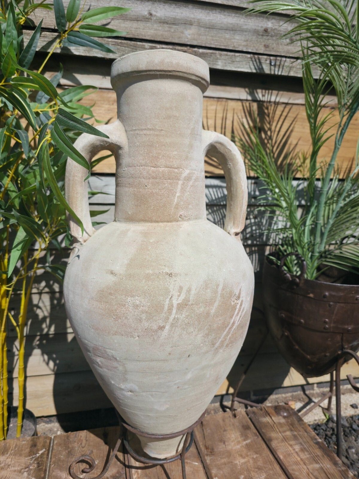 Large Rustic Mediterranean Terracotta Greek Roman Amphora Urn On Stand photo vinterior