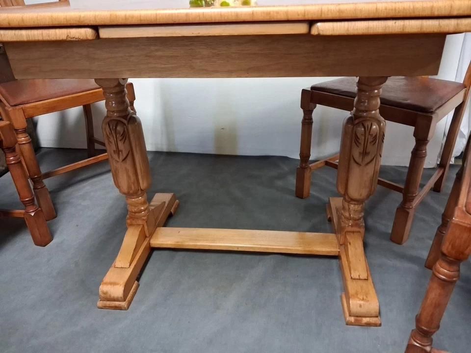 Antique Art Deco Draw Leaf Table With Matching Chair Set photo vinterior