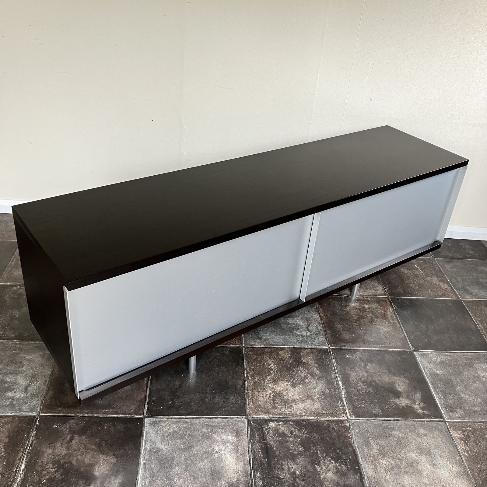 2000's Minimalist Credenza Sideboard From The Conran Shop, Sliding Metal Doors, Ebonised photo vinterior
