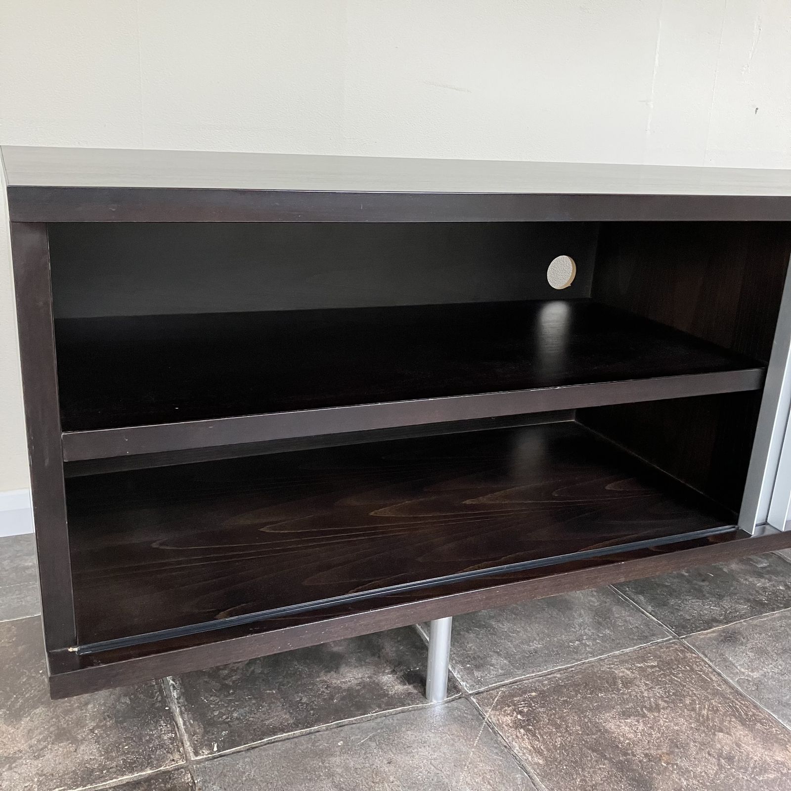 photo vinterior 2000's Minimalist Credenza Sideboard From The Conran Shop, Sliding Metal Doors, Ebonised