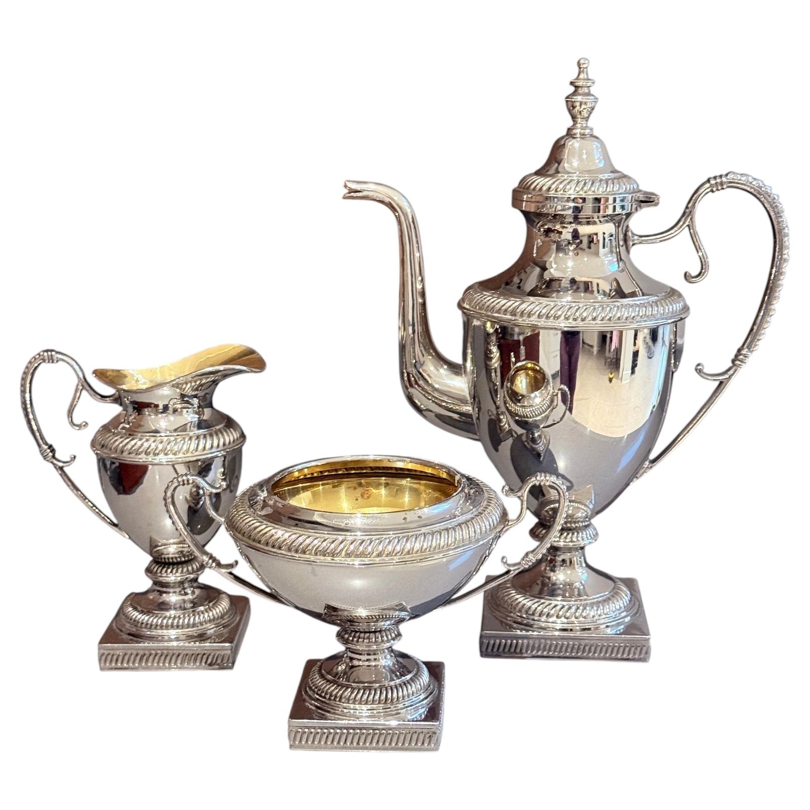 Service à café suédois d'époque en métal argenté Gustaf Eriksson Eskils Pot Sugar Bowl