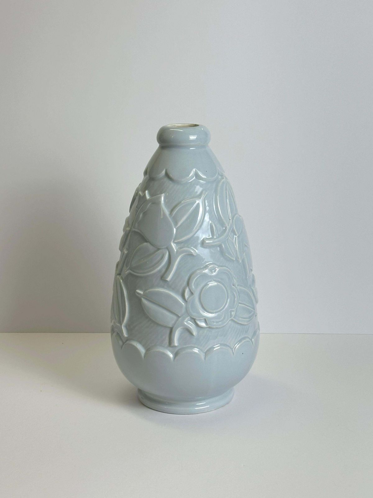 Art Deco Pale Blue Faience Vase By St Clement, France, 1930s photo 550.0