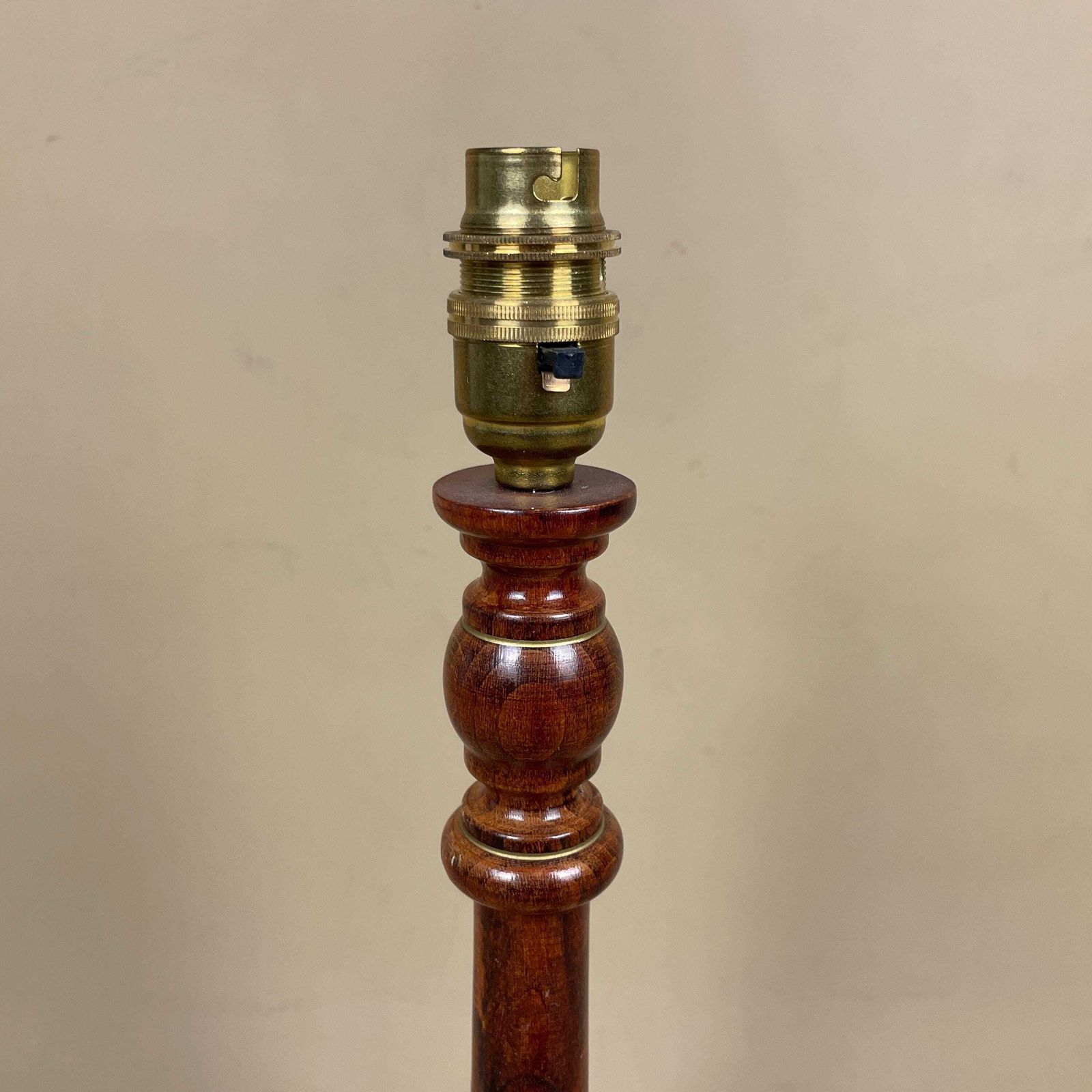 Wood Lamp Wooden Bedside Table Light Antique Brown Elegant Cottage Farmhouse Country Medium Column Round Base Gold Painted Details photo furniture