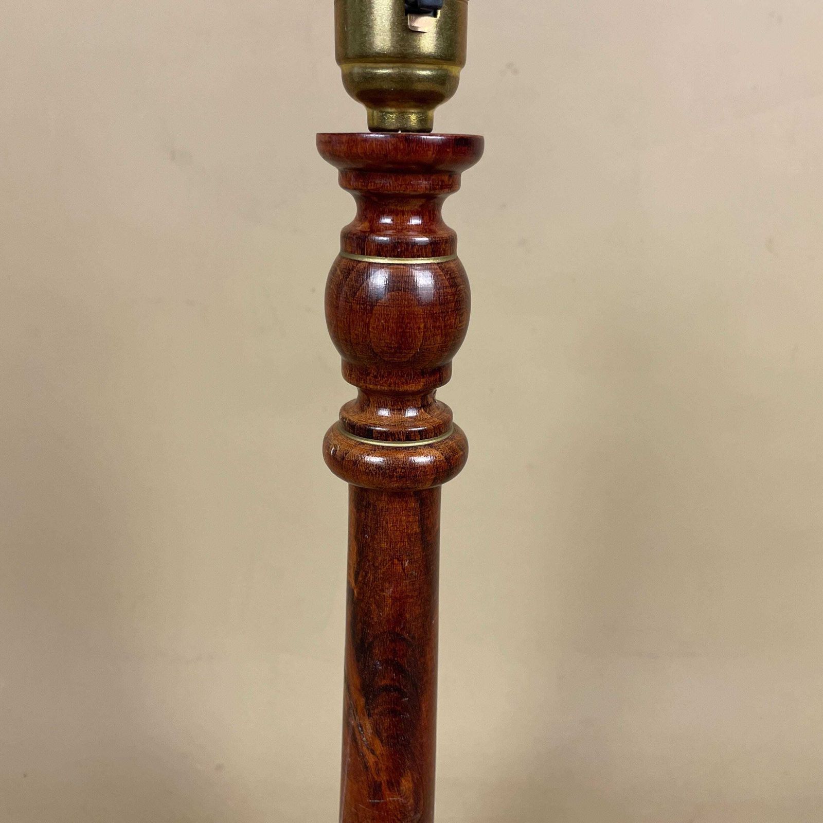 Wood Lamp Wooden Bedside Table Light Antique Brown Elegant Cottage Farmhouse Country Medium Column Round Base Gold Painted Details photo Lighting