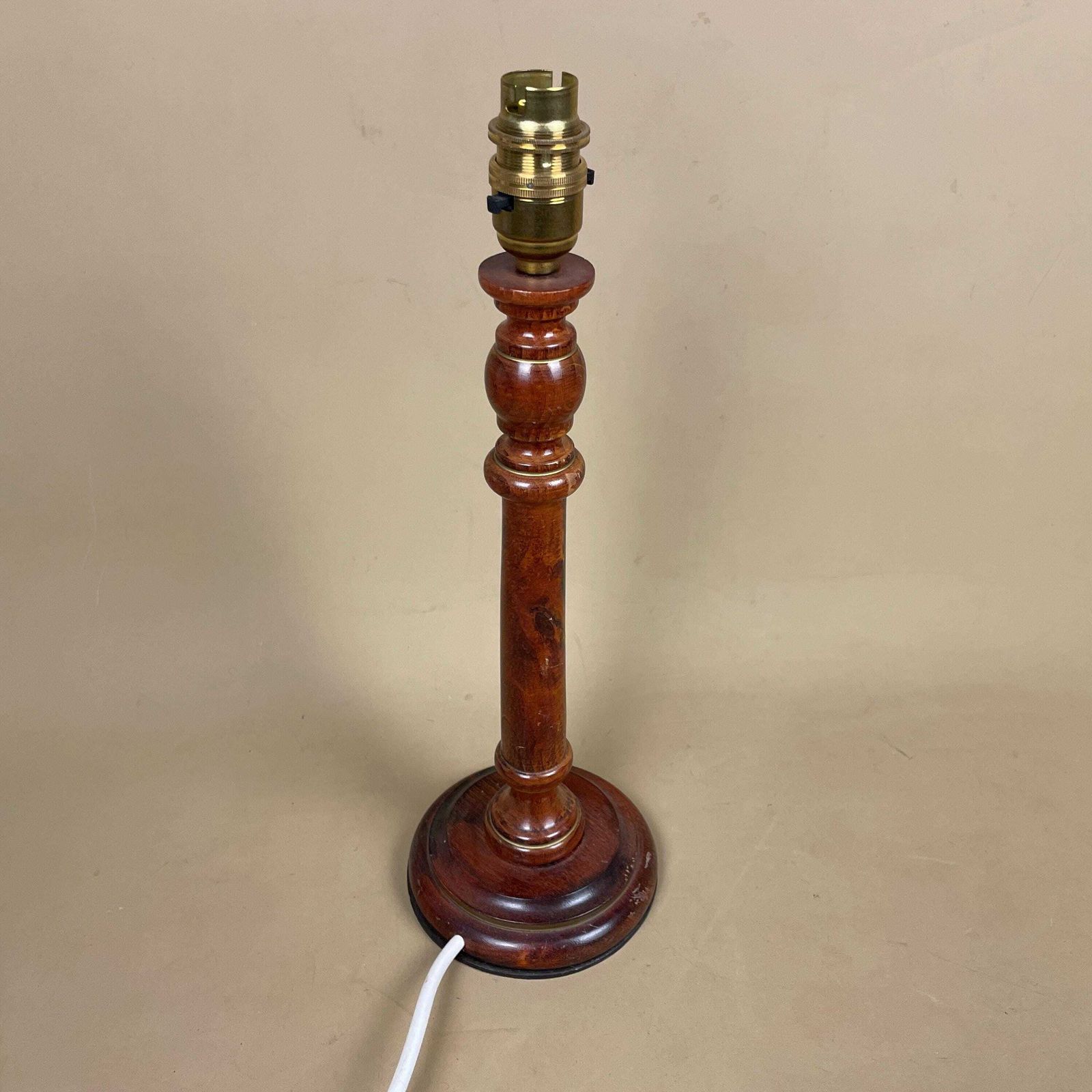 Wood Lamp Wooden Bedside Table Light Antique Brown Elegant Cottage Farmhouse Country Medium Column Round Base Gold Painted Details photo 79.0