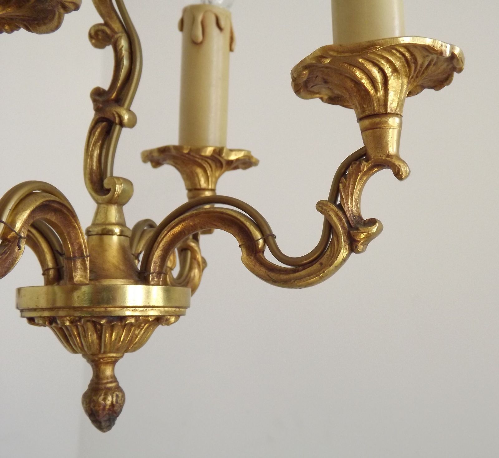 Lighting French Art Nouveau Scrolled Acanthus Leaf 4 Light Bronze Chandelier photo