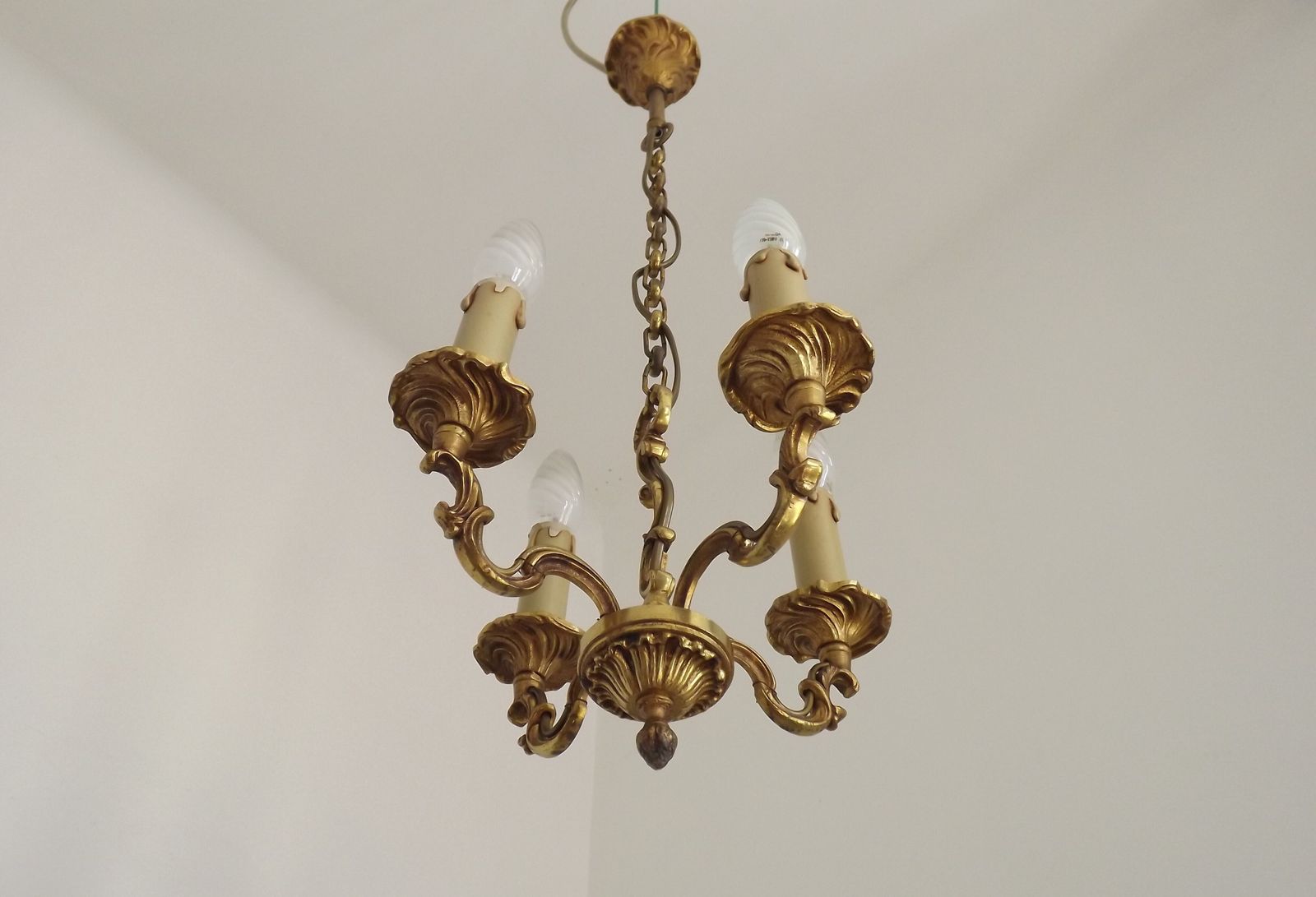 French Art Nouveau Scrolled Acanthus Leaf 4 Light Bronze Chandelier photo furniture