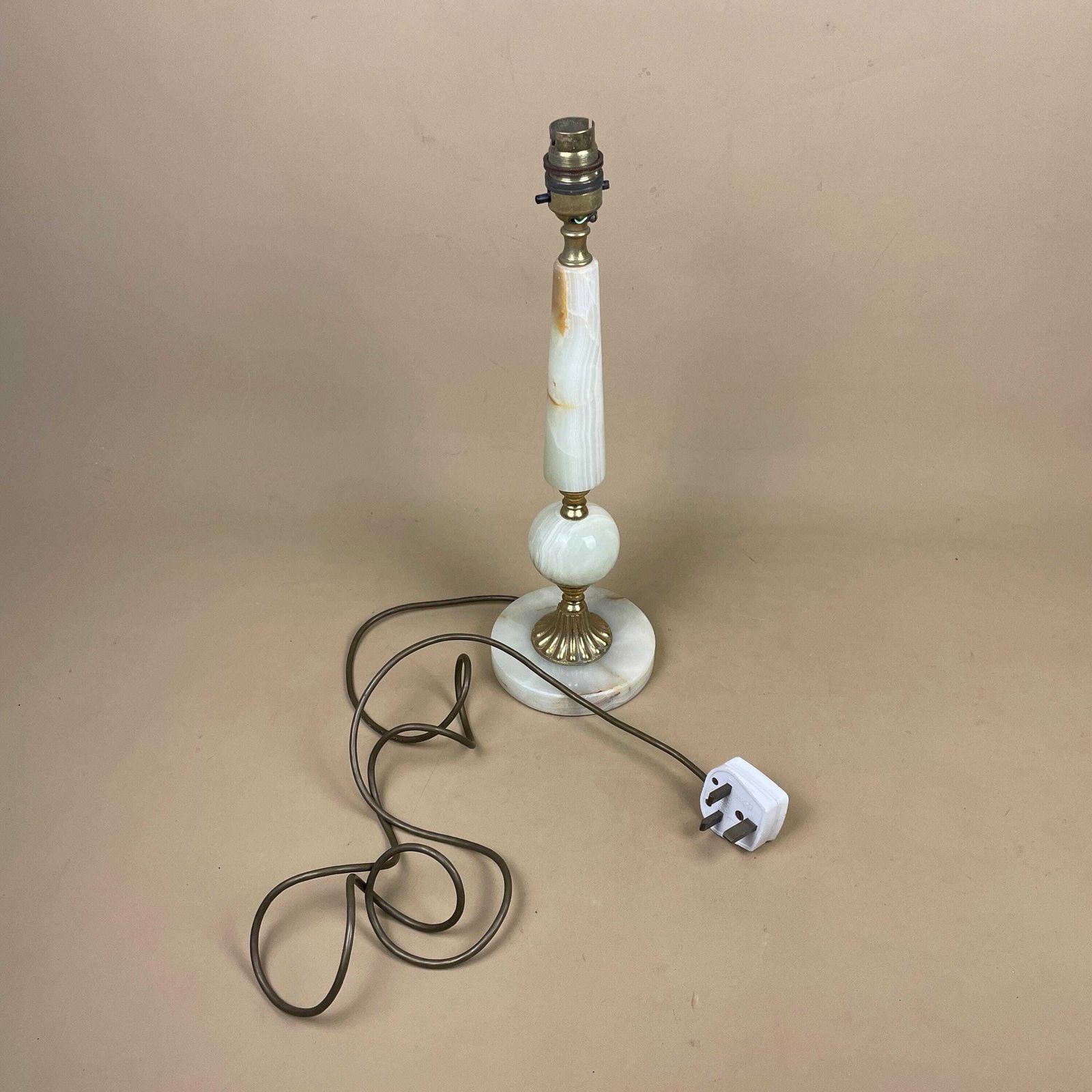116.0 Antique Onyx Marble Lamp Light Brass Gold Metal Green Bedside Side Table Column Marbled Patterned Vintage Pattern Stone Ornate Round Base photo