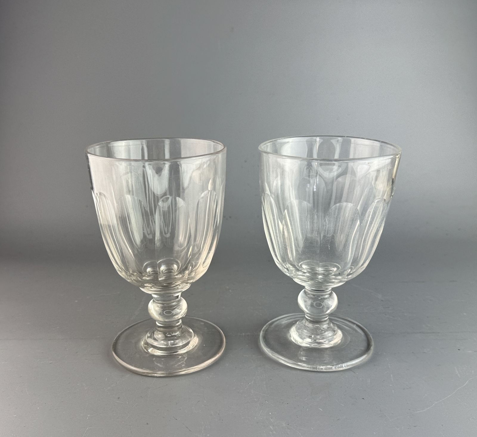 Large Pair Of Antique Cut Glass Wine Glasses Rummers Mid 19h Century photo Home Decor