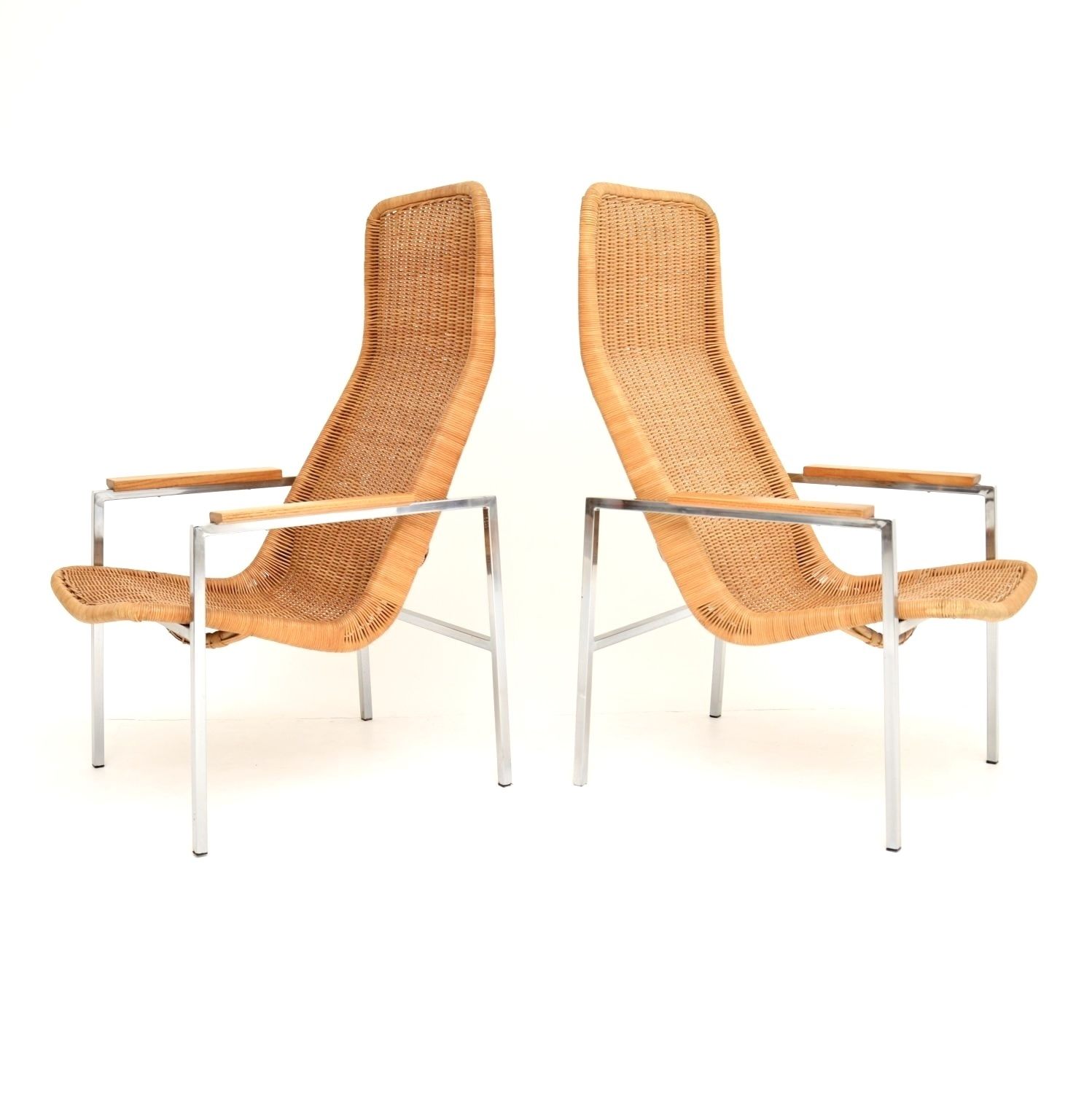 Pair Of Vintage Chrome And Rattan Armchairs By Dirk Van Sliedrecht. photo furniture