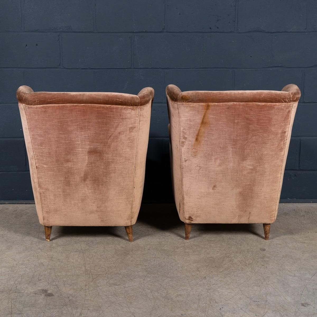 Vintage 20th Century Italian Pair Of Velvet Wingback Armchairs C.1960 photo 1741.0
