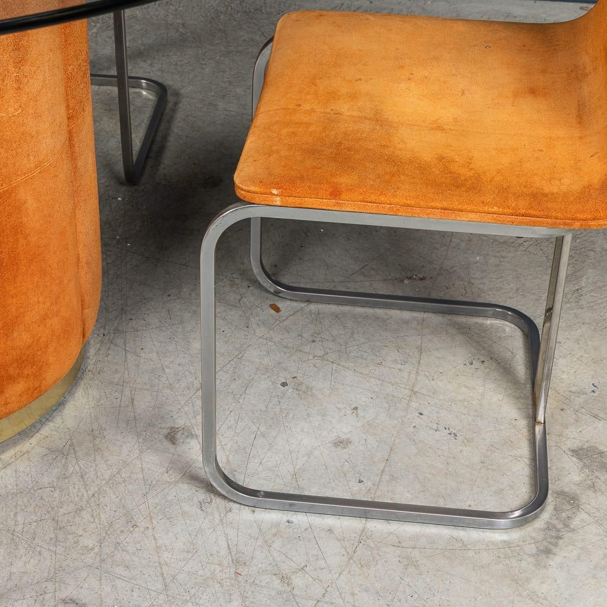 photo for sale Vintage Rare 20thc Italian Dining Set In Orange Suede By Willy Rizzo C.1970