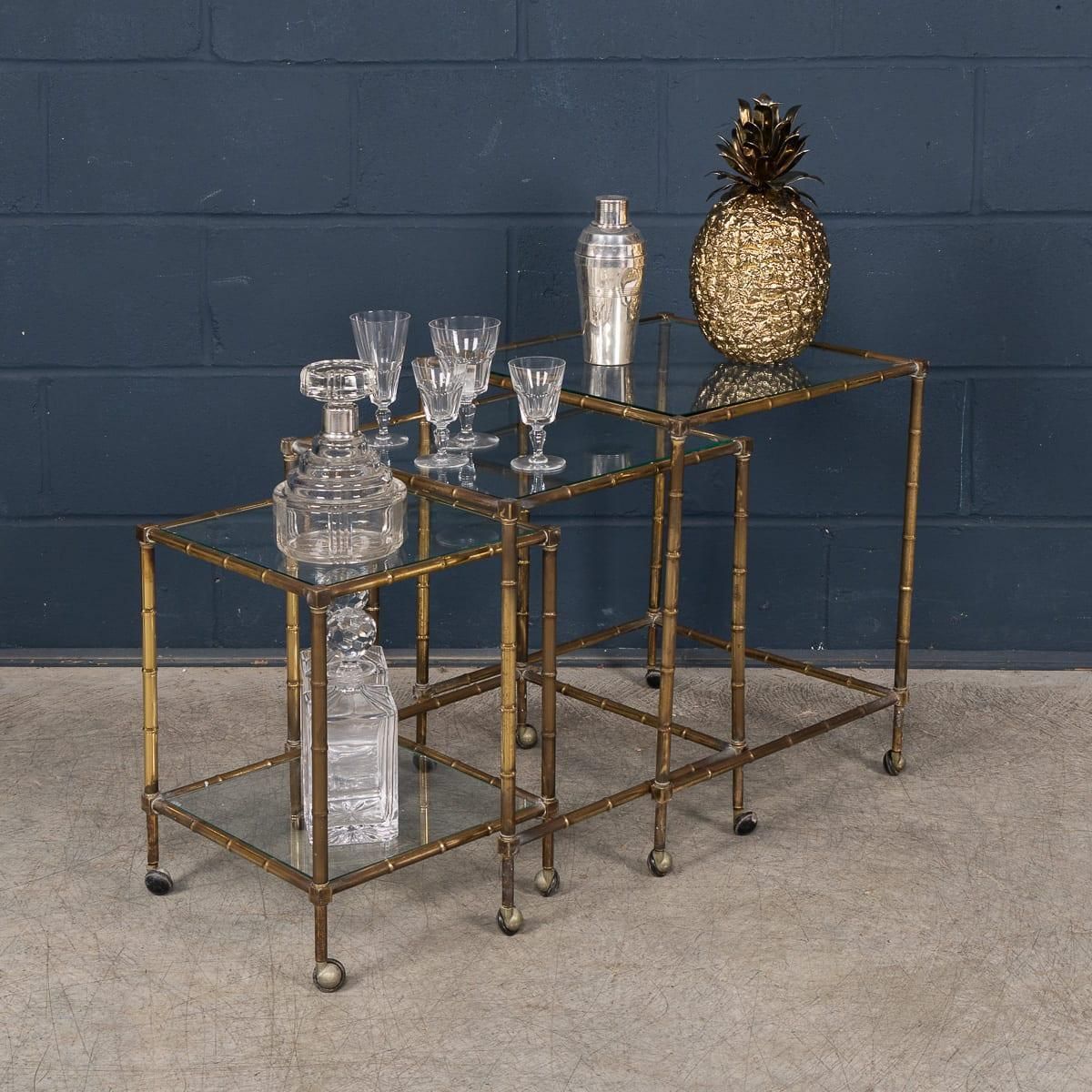 20thc French Set Of Three Brass Faux Bamboo Nesting Tables By Maison Jansen photo furniture