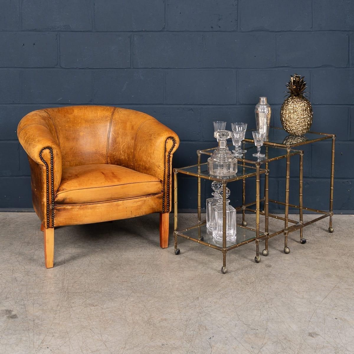 20thc French Set Of Three Brass Faux Bamboo Nesting Tables By Maison Jansen photo for sale
