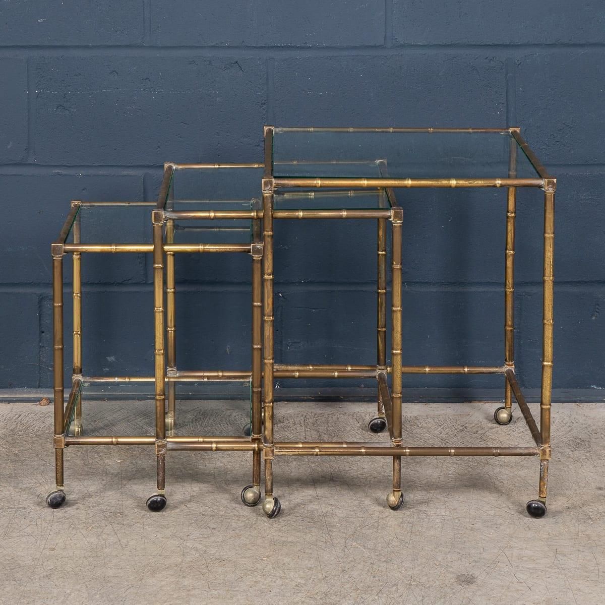 20thc French Set Of Three Brass Faux Bamboo Nesting Tables By Maison Jansen photo Furniture