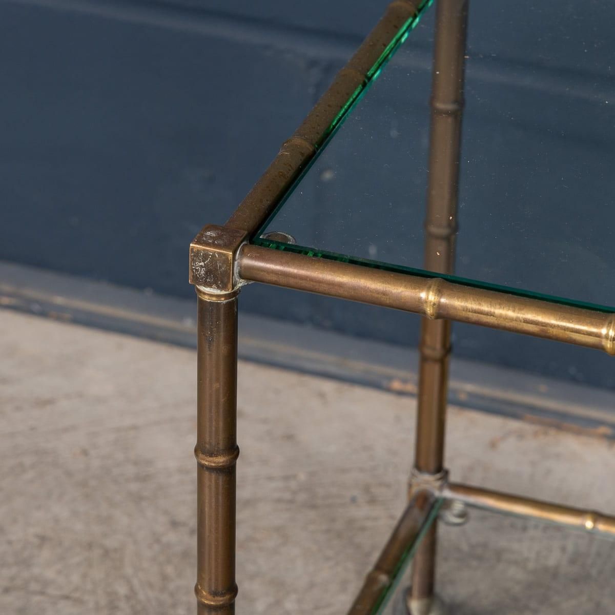 20thc French Set Of Three Brass Faux Bamboo Nesting Tables By Maison Jansen photo vintage