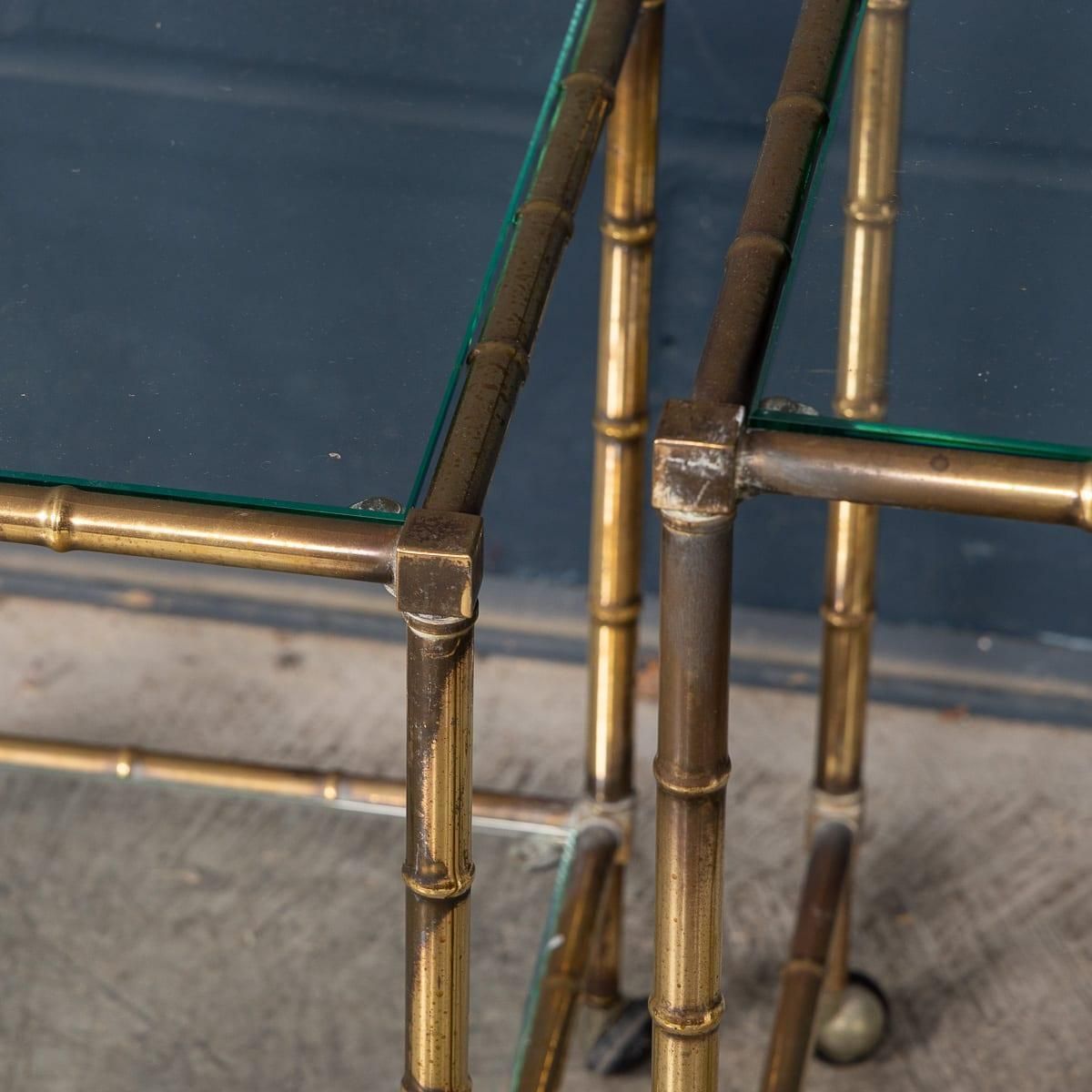 photo furniture 20thc French Set Of Three Brass Faux Bamboo Nesting Tables By Maison Jansen