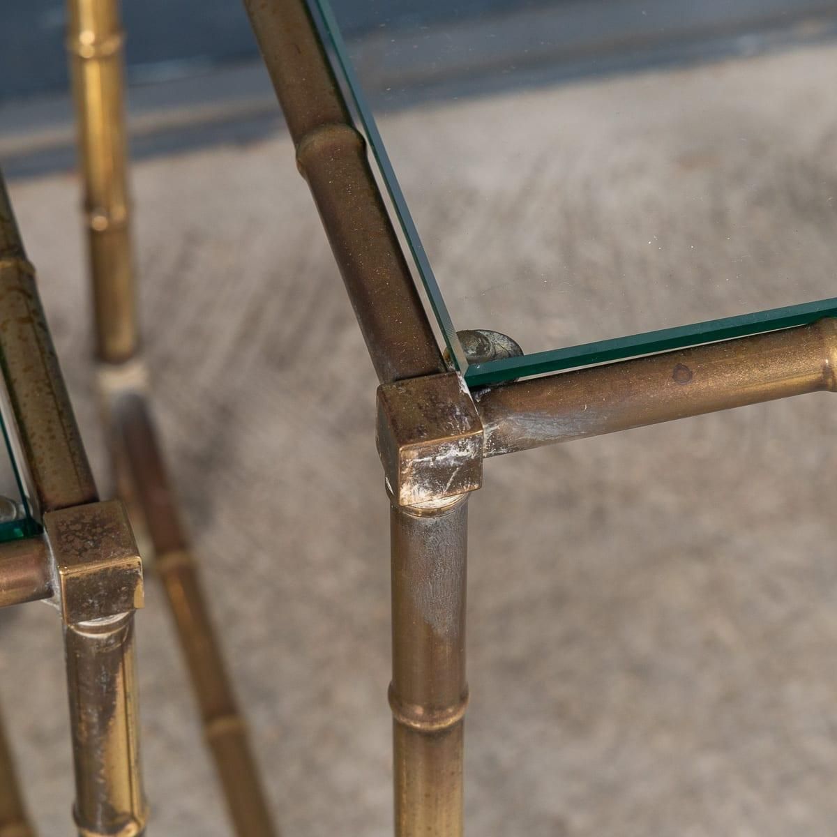 Furniture 20thc French Set Of Three Brass Faux Bamboo Nesting Tables By Maison Jansen photo