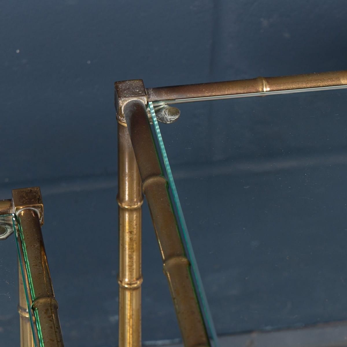 919.0 20thc French Set Of Three Brass Faux Bamboo Nesting Tables By Maison Jansen photo