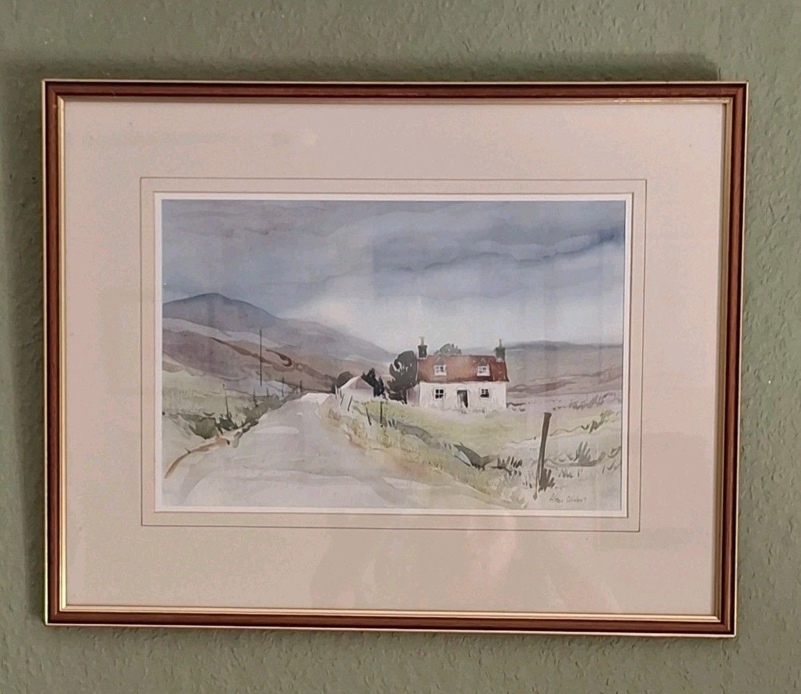 Vintage Alan Oliver Stamford Watercolour Crofters Cottage Highlands Scotland photo for sale