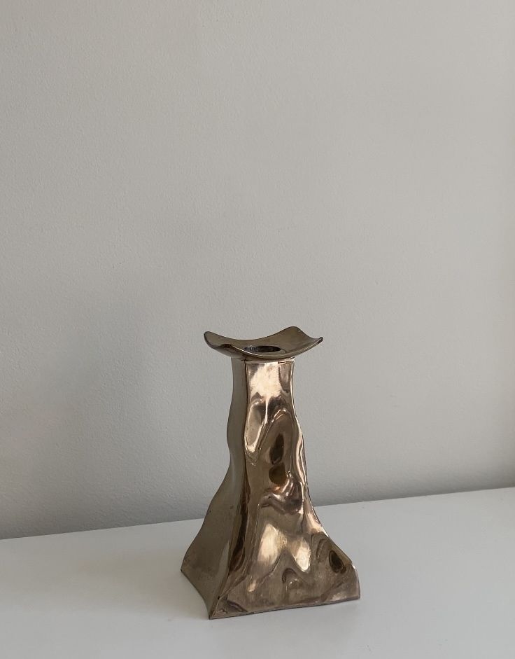 Vintage Swedish Candle Holder Bronze Mid Century Sculptural Candlestick photo for sale