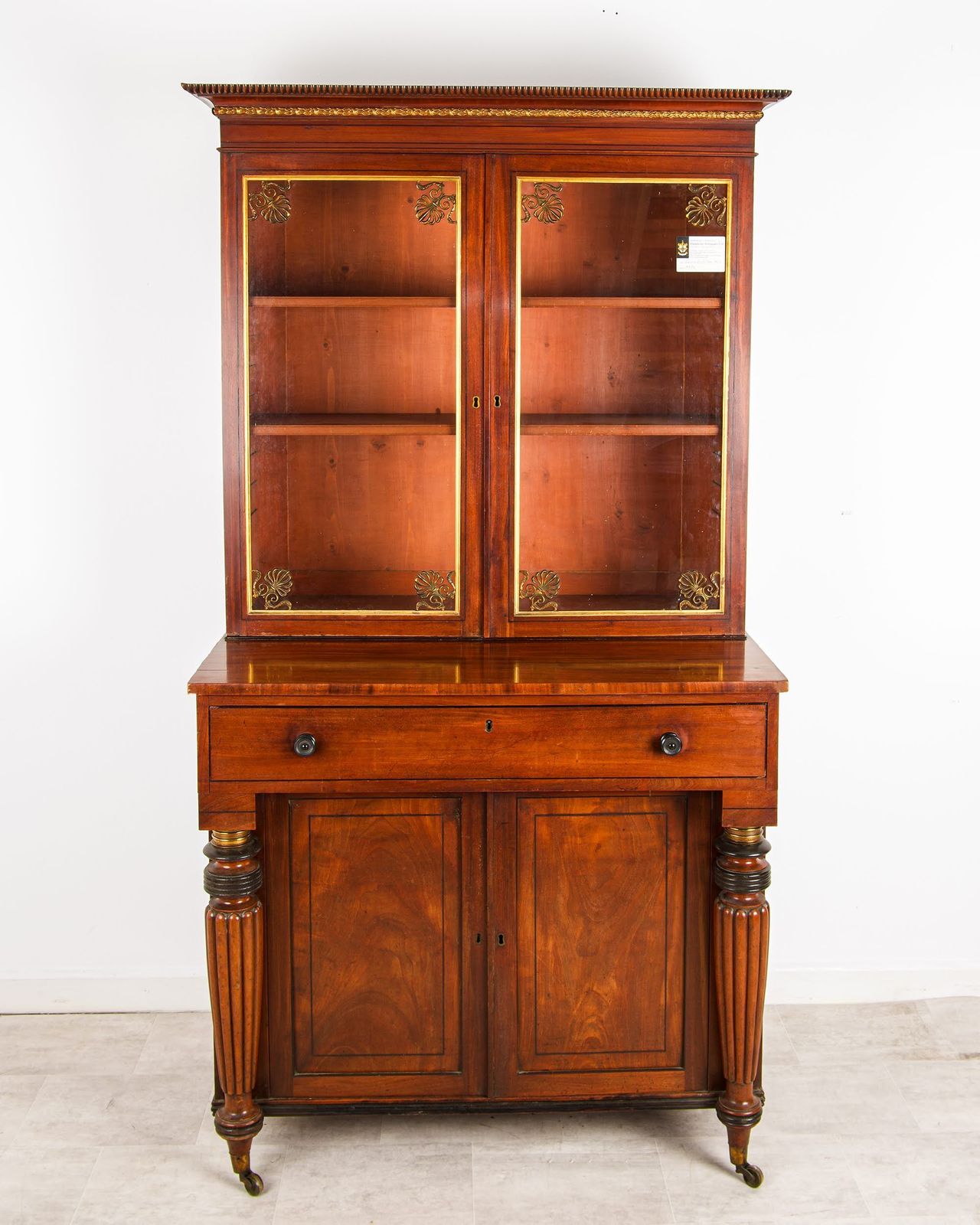 Regency Mahogany Glazed Bookcase With Brass Anthemion Mounts & Ebonised Columns, C.1815 photo buy