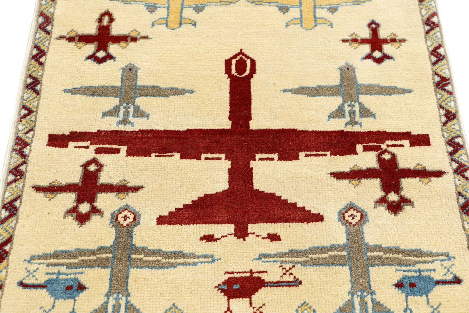 Ivory Afghan War Airplane Helicopter Military History Small Rug photo for sale