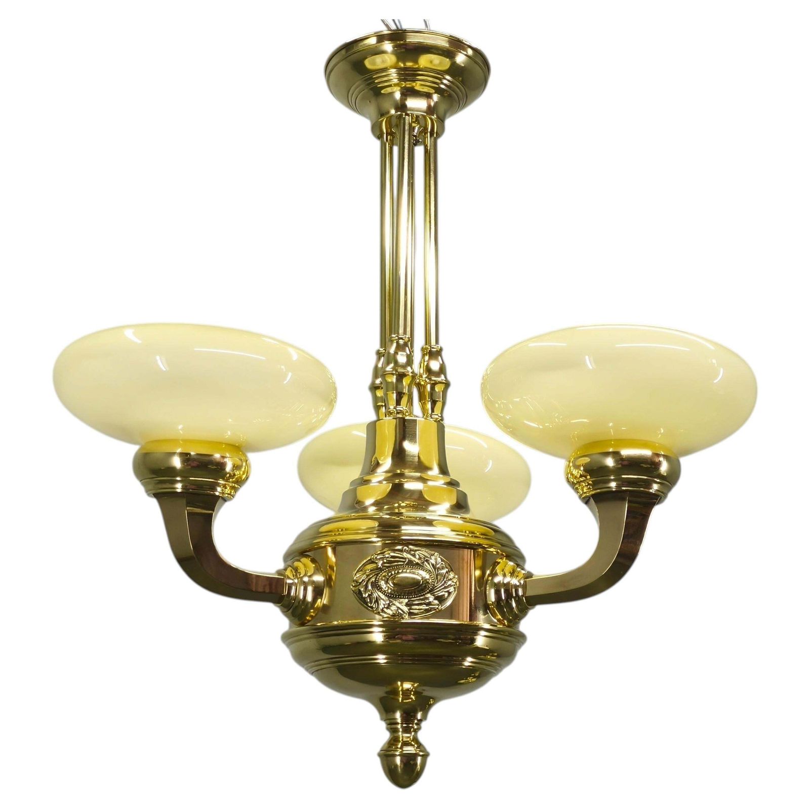 Neoclassical Art Deco Brass Chandelier, Czechoslovakia, 1930s