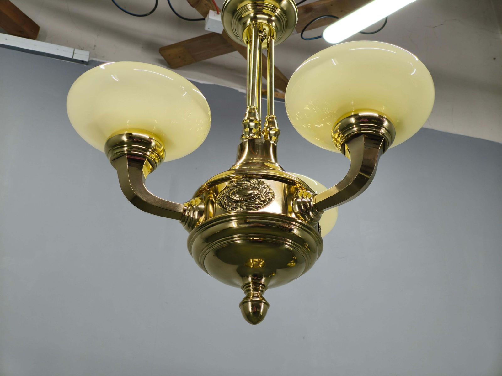 Neoclassical Art Deco Brass Chandelier, Czechoslovakia, 1930s photo vinterior