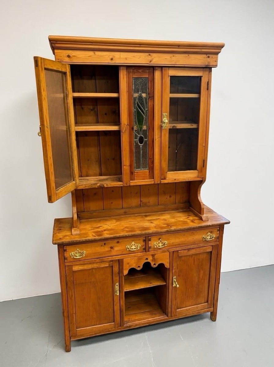 Antique Pitch Pine Welsh Dresser Kitchen Hutch Art Nouveau C1890 Stunning photo buy