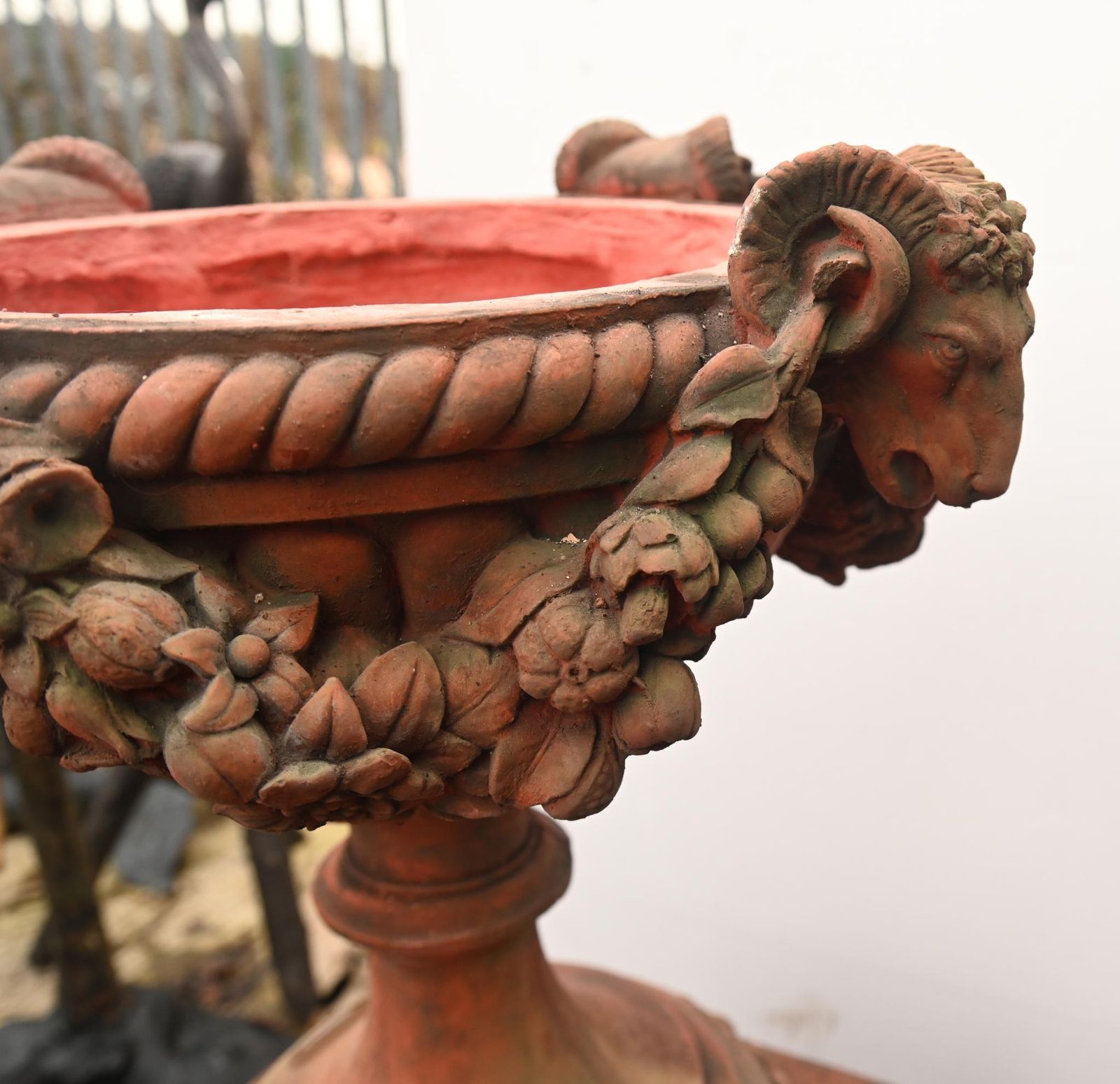 Pair Classical Terracotta Urns English Country Garden Rams Head photo vinterior