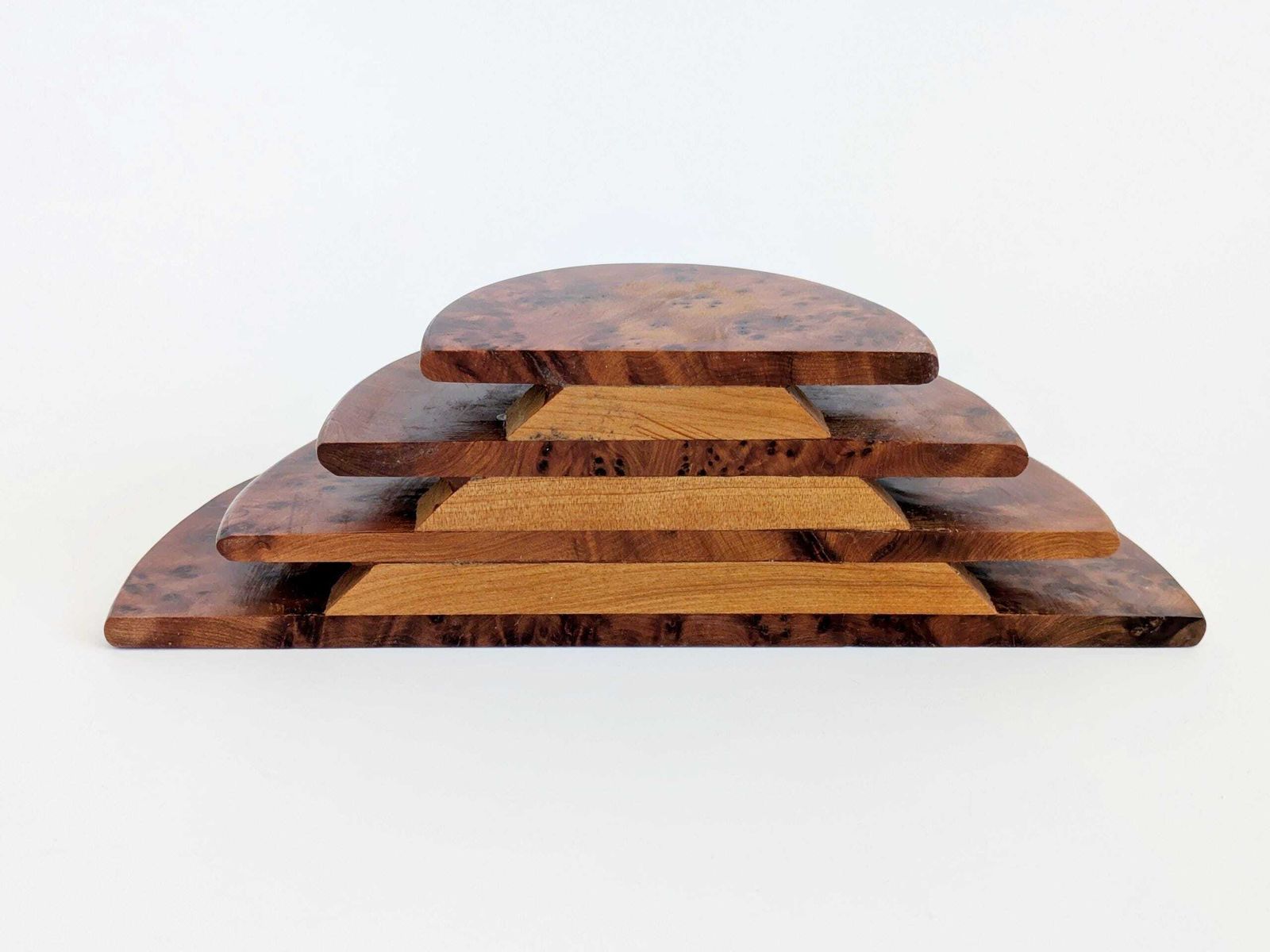 Pair Art Deco Burl Wood Letter Holder Bookends Midcentury Desk Organizer Set photo vinterior