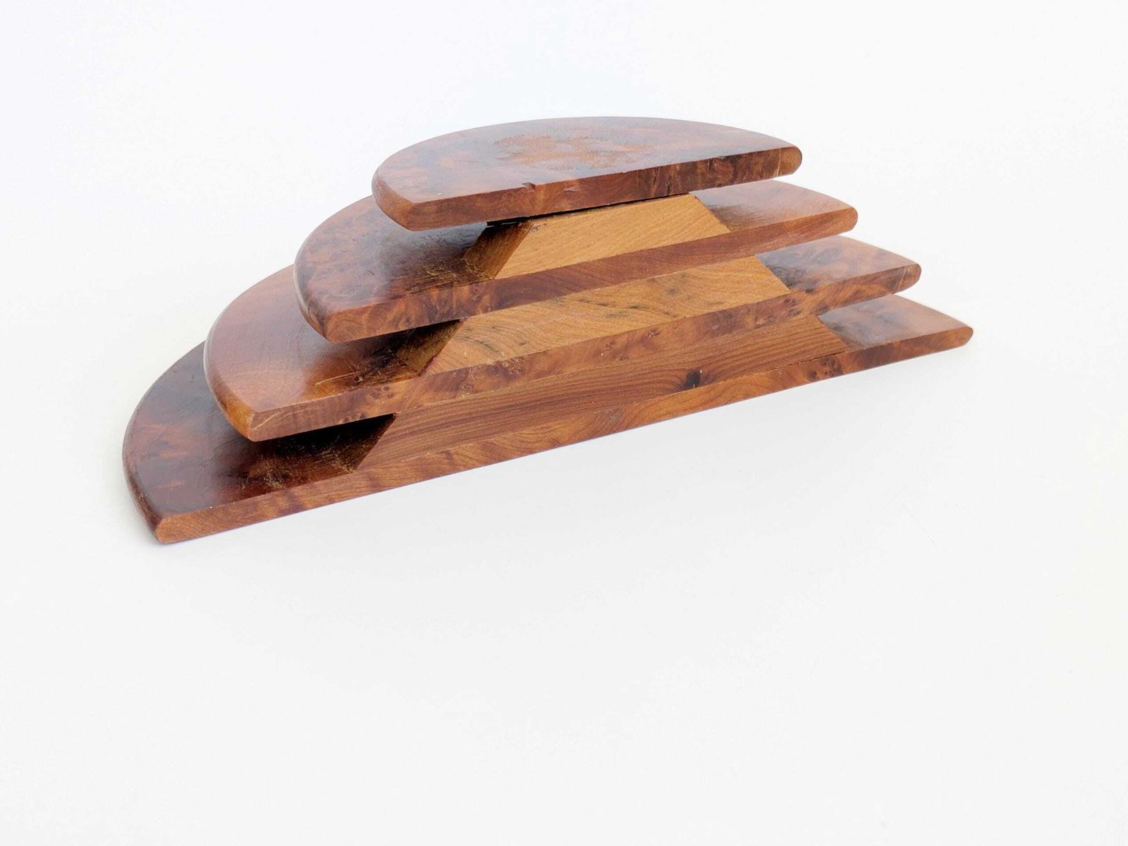 photo for sale Pair Art Deco Burl Wood Letter Holder Bookends Midcentury Desk Organizer Set