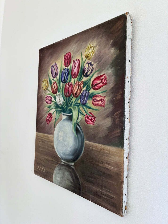 Vintage Original Flower Oil Painting, Floral Still Life Wall Art photo Art