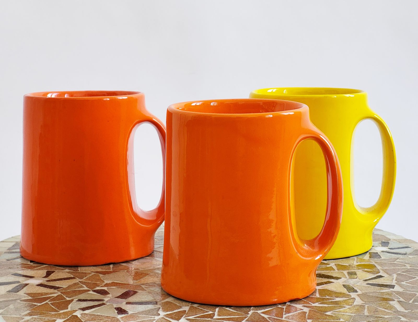 Set Of 3 Italian Pop Art Ceramic Mugs, Design Studio Opi Milano For Gabbianelli Ceramiche, 1960s
