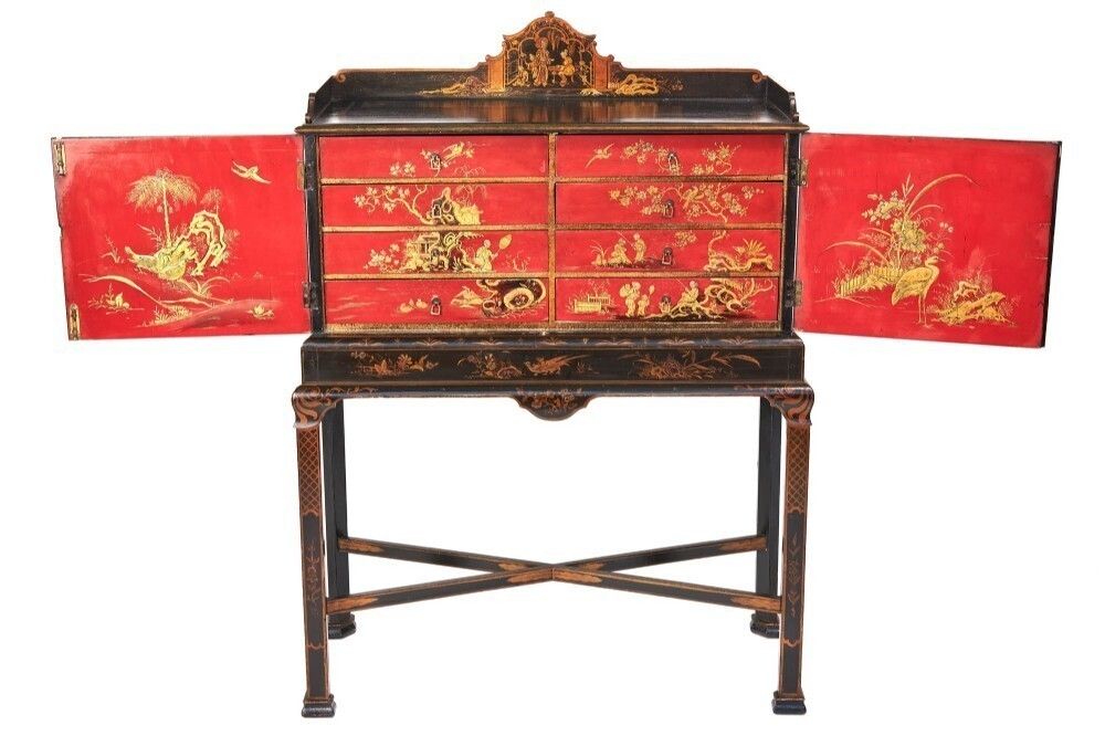 Fine Chinoiserie Decorated Fitted 8 Drawer Cabinet On Stand photo for sale