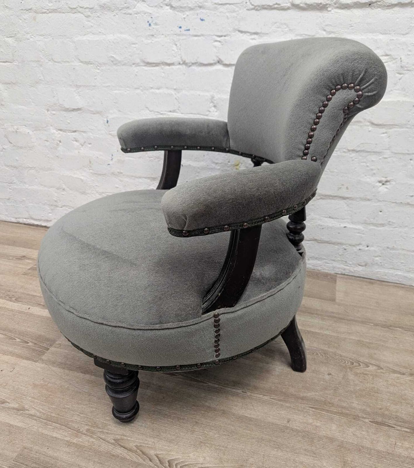 Victorian Mahogany Scroll Back Tub Chair Sage Velour photo for sale